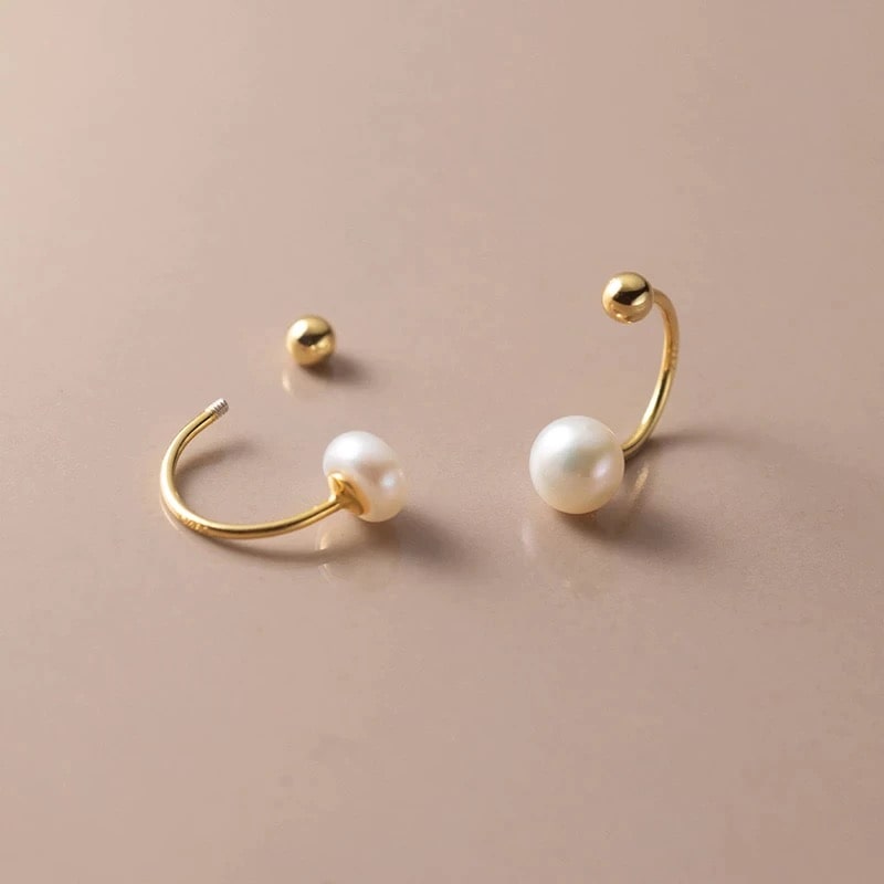 CERCEI DUBLI ARGINT SI PERLA TENDER GOLD - imagine 3