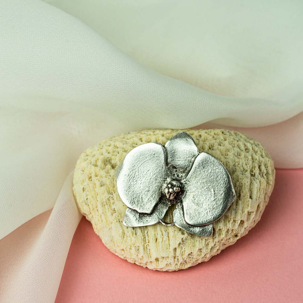 Broșă placata cu argint orhidee - imagine 2