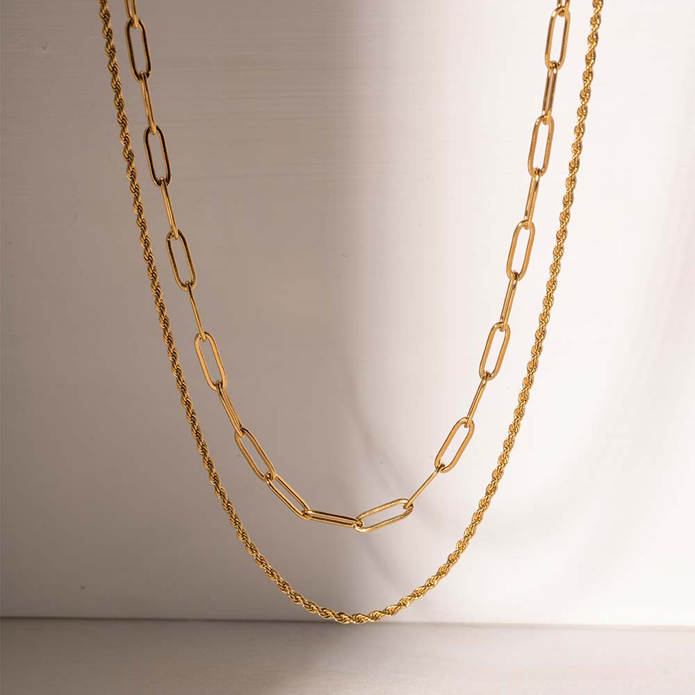 COLIER DUBLU PLACAT CU AUR 18 K DOUBLE TROUBLE - imagine 4