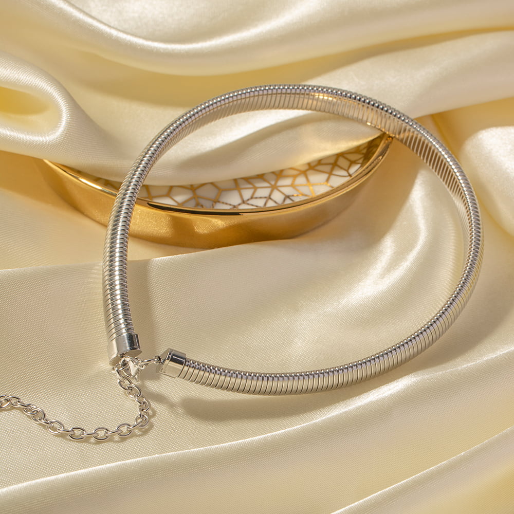COLIER CHOKER PLACAT CU AUR ALB JUST COOL SILVER - imagine 5