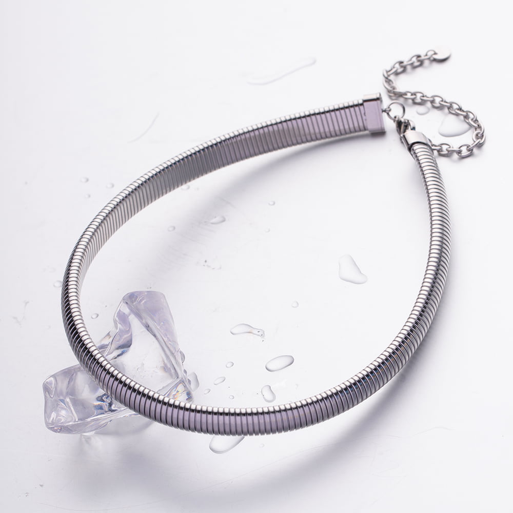 COLIER CHOKER PLACAT CU AUR ALB JUST COOL SILVER - imagine 2