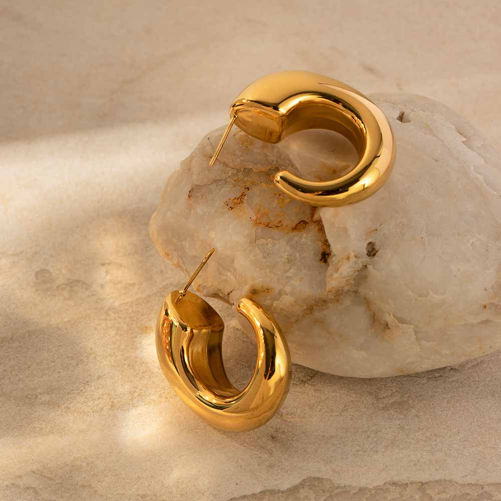 CERCEI ELEGANTI PLACATI CU AUR 18 K MODERN DETAIL - imagine 2