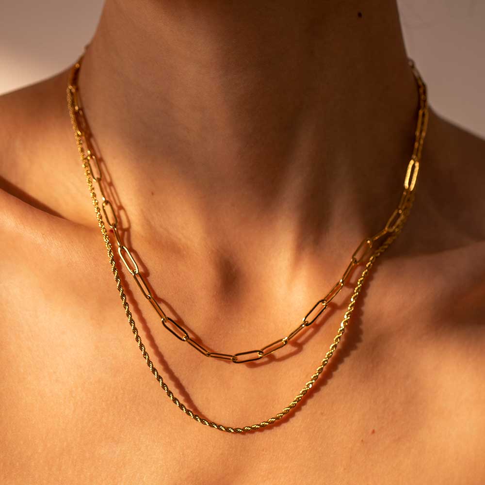 COLIER DUBLU PLACAT CU AUR 18 K DOUBLE TROUBLE - imagine 2