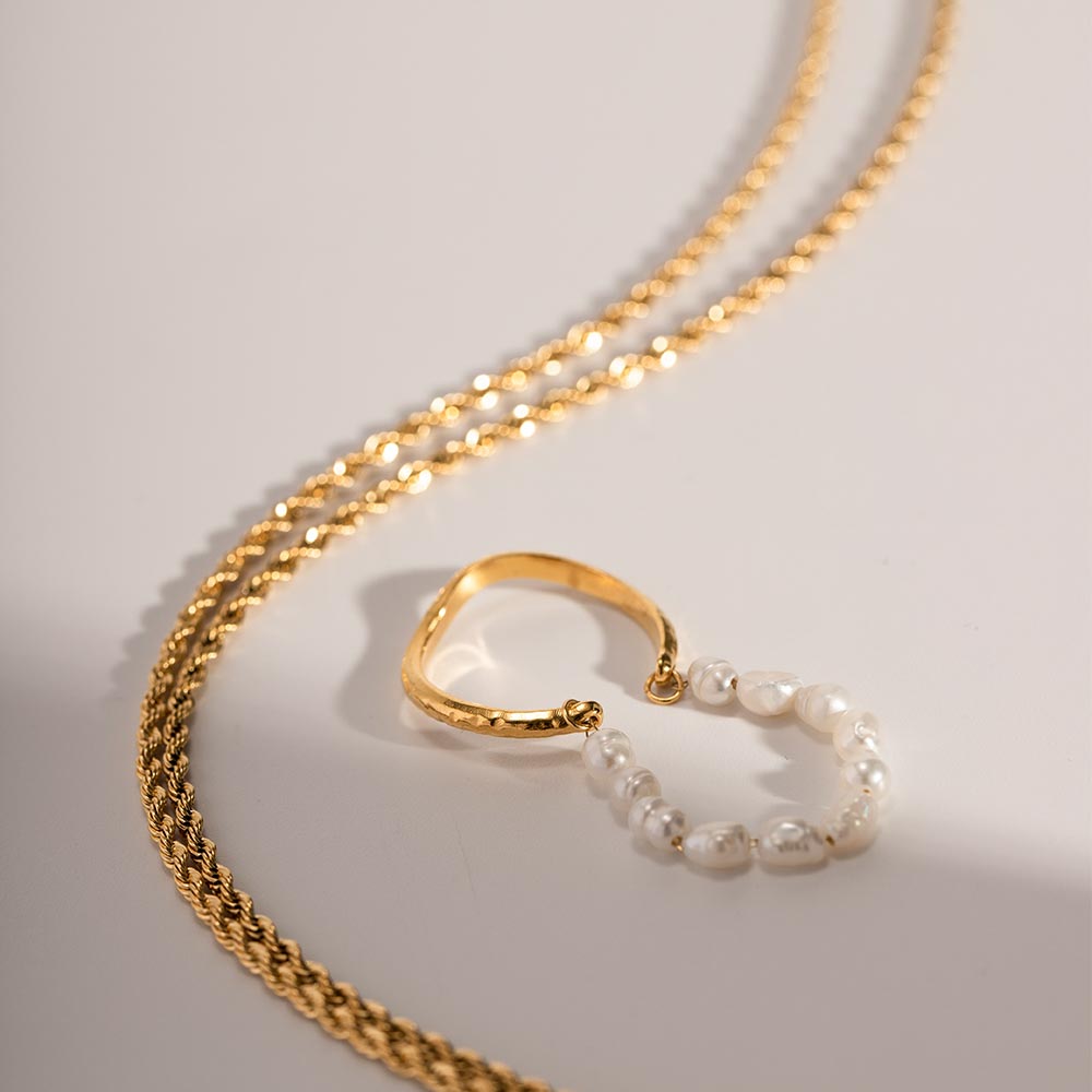INEL DUBLU CU PERLE NATURALE PLACAT CU AUR 18 K Daily delight - imagine 4